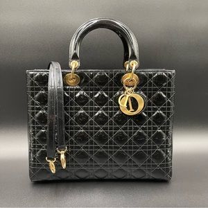 Lady Dior Black Patent Leather (Large)